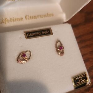 Genuine Ruby Heart Earrings in Gold